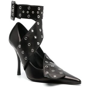 115MM Belted Leather Stiletto Heel Pumps in black
with Ankle Strap Size 39